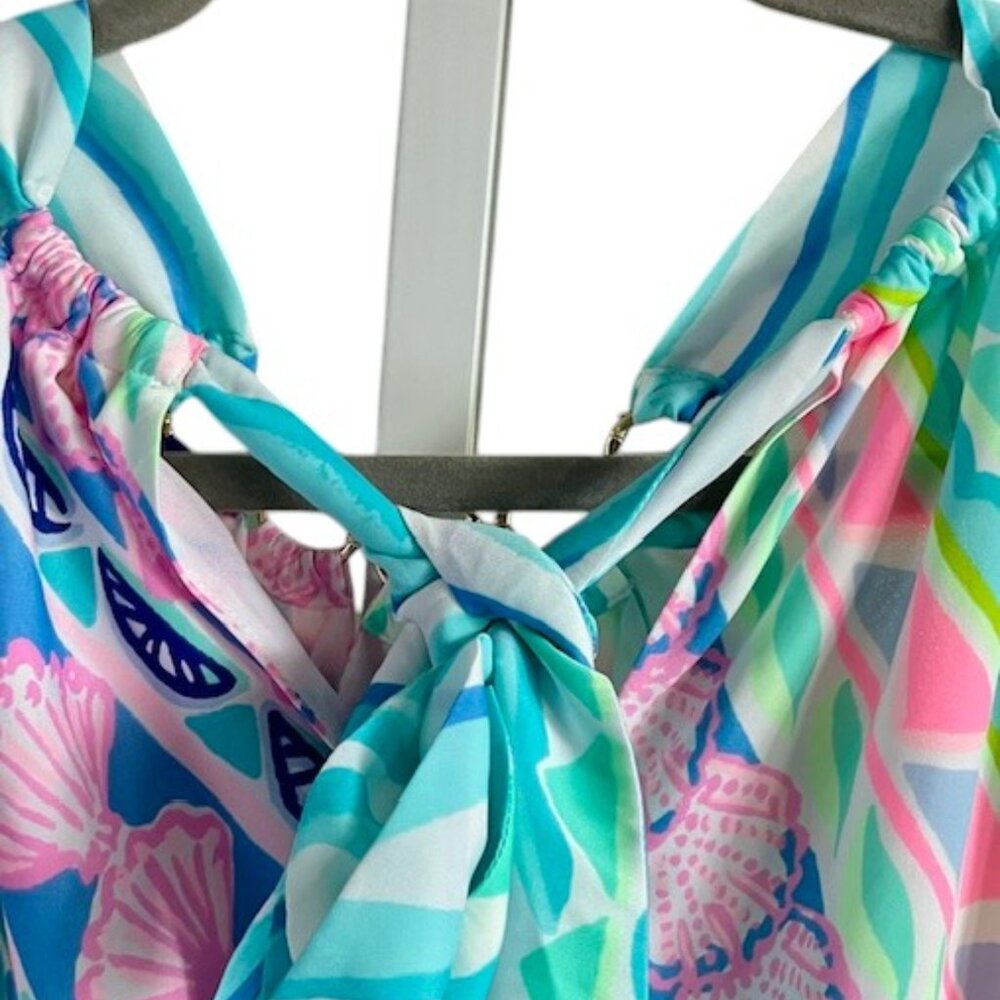 SOLD Lilly Pulitzer Julien Halter Multi Coco Island Engineered Pink Blue Top S - Picture 11 of 14